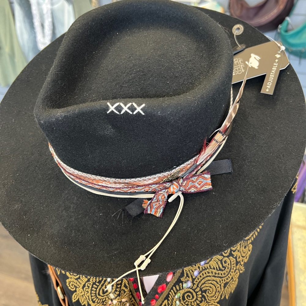 NWT Peter Grimm Black Fedora with Patterned Band